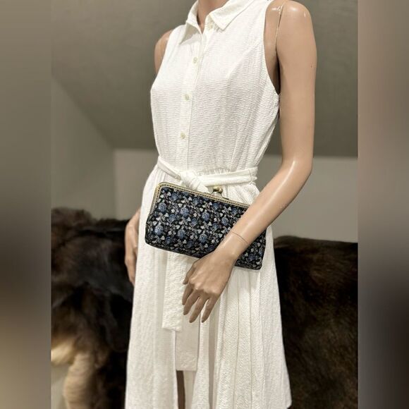 Handsewn Genuine Leather Floral Print Kisslock Clutch/Shoulder Bag/Evening Bag - Picture 6 of 14